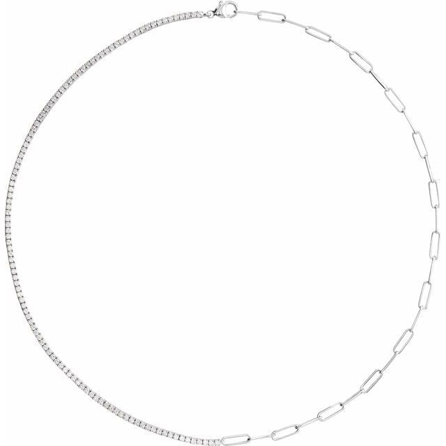 Pulsera Tennis y Paper clip en oro blanco de 14k