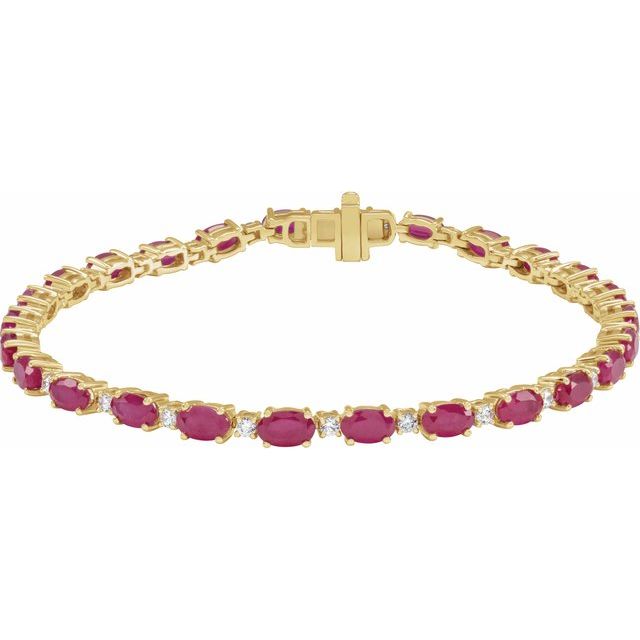 Pulsera de oro amarillo de 14k con Rubíes LG y Diamantes LG