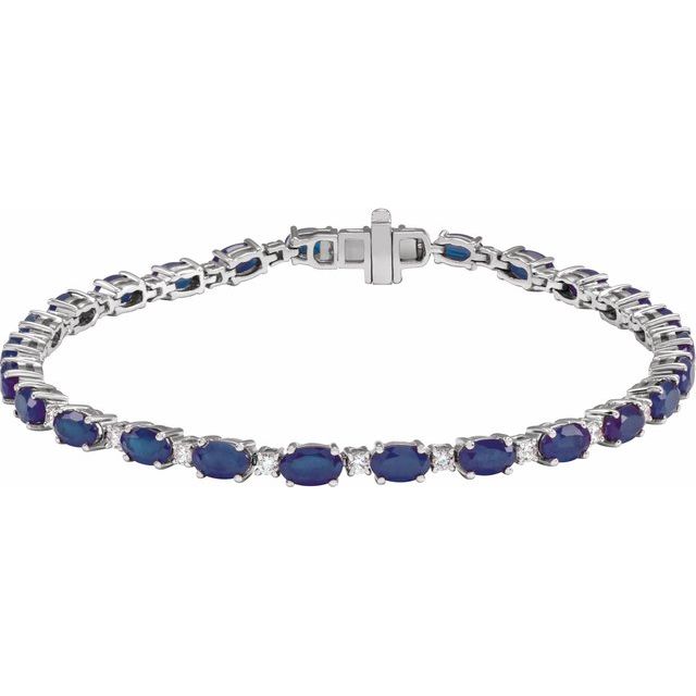 Pulsera de oro blanco de 14k con Zafiros LG y Diamantes LG
