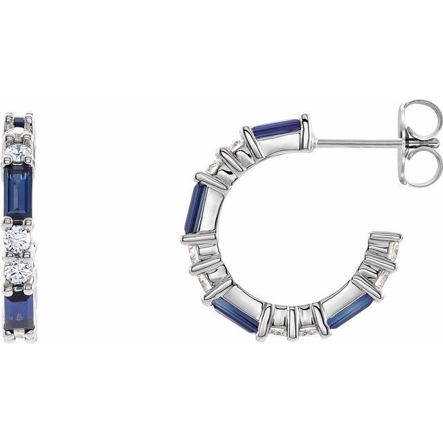 Hoops Octavia de oro blanco de 14k con Zafiros azules y diamantes.