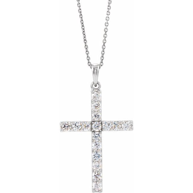 Collar Cruz de oro blanco de 14k y diamantes