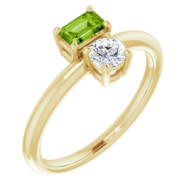 Anillo Ofra de oro amarillo de 14k con Peridot natural y Zafiro blanco.