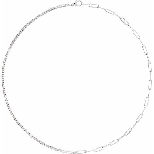 Pulsera Tennis y Paper clip en oro blanco de 14k