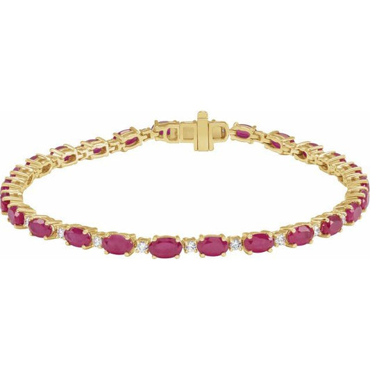 Pulsera de oro amarillo de 14k con Rubíes LG y Diamantes LG