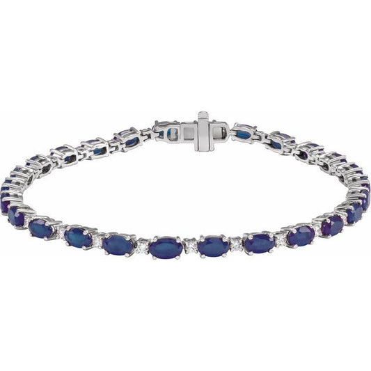 Pulsera de oro blanco de 14k con Zafiros LG y Diamantes LG