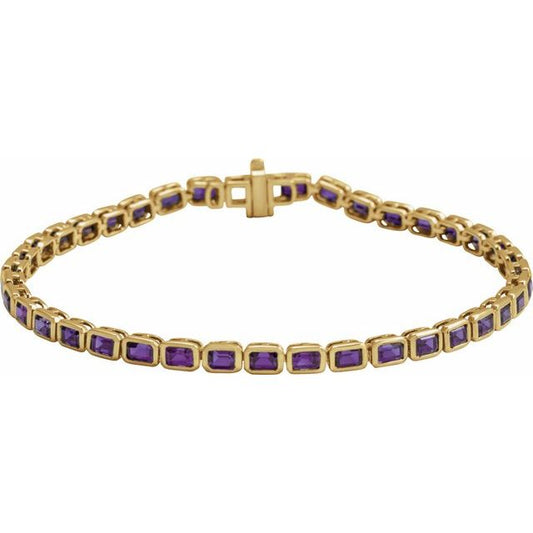 Pulsera de oro amarillo de 14k con Amatistas naturales