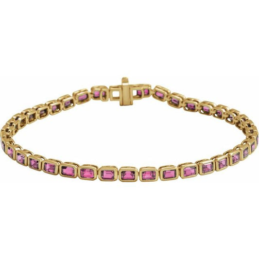 Pulsera de oro amarillo de 14k con Turmalinas naturales en color rosa