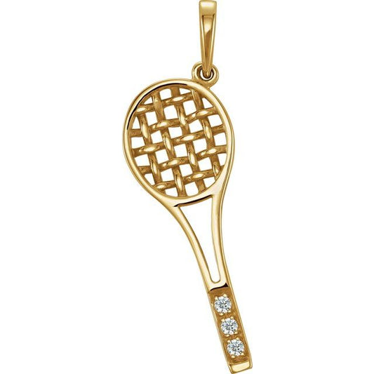 Dije en forma de raqueta de tennis en oro amarillo de 14K con Diamantes naturales de 0.01 CTW.
