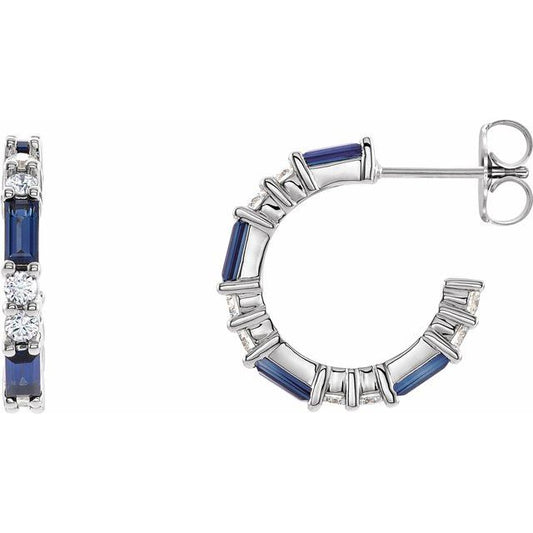 Hoops Octavia de oro blanco de 14k con Zafiros azules y diamantes. 