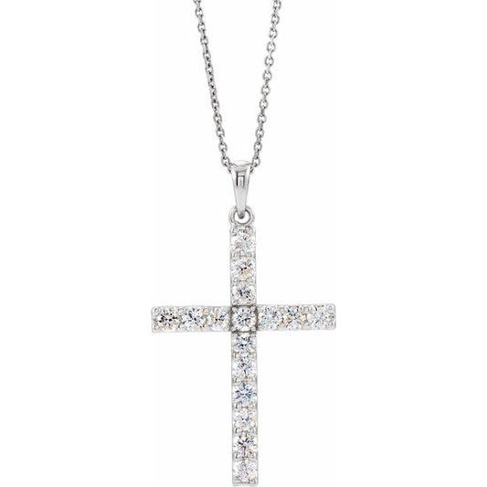 Collar Cruz de oro blanco de 14k y diamantes