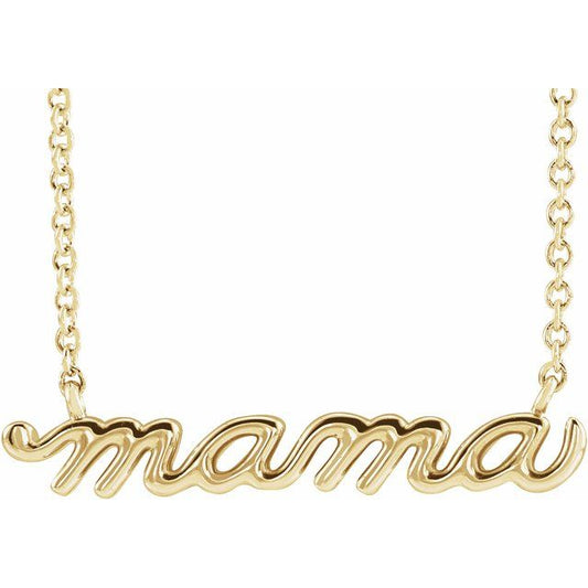 Collar "Mama" en oro amarillo de 14K con diseño delicado. Largo 45.72 cm.